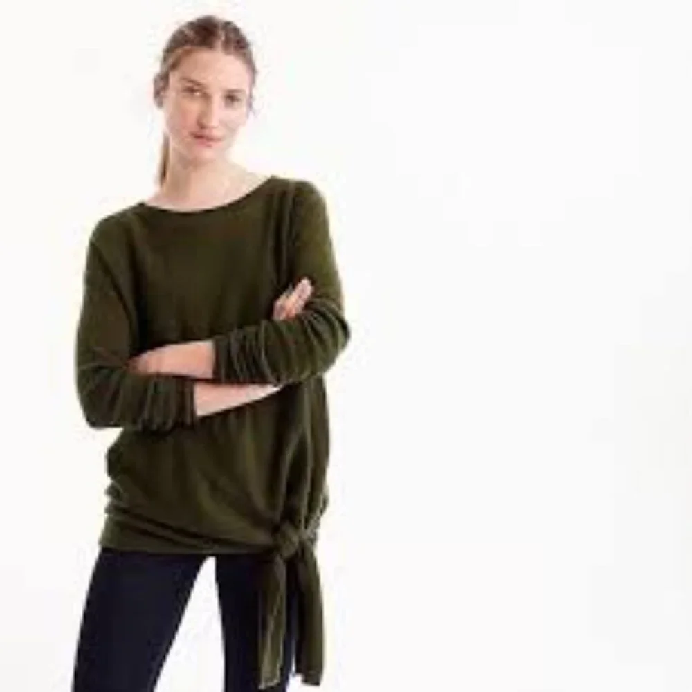 J. Crew black tie front bow black boat neck sweater XXS wool blend NWT